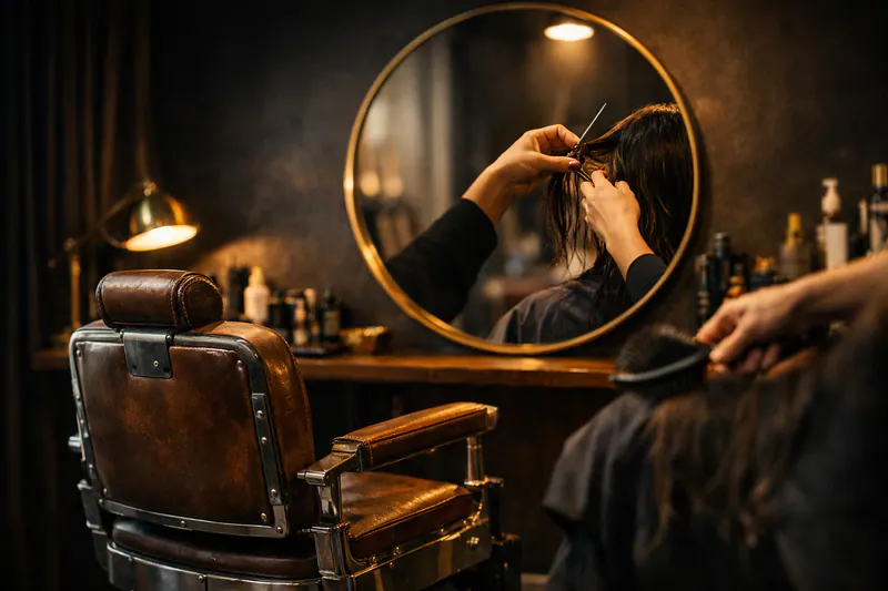 Salon mit Spiegel und Stuhl